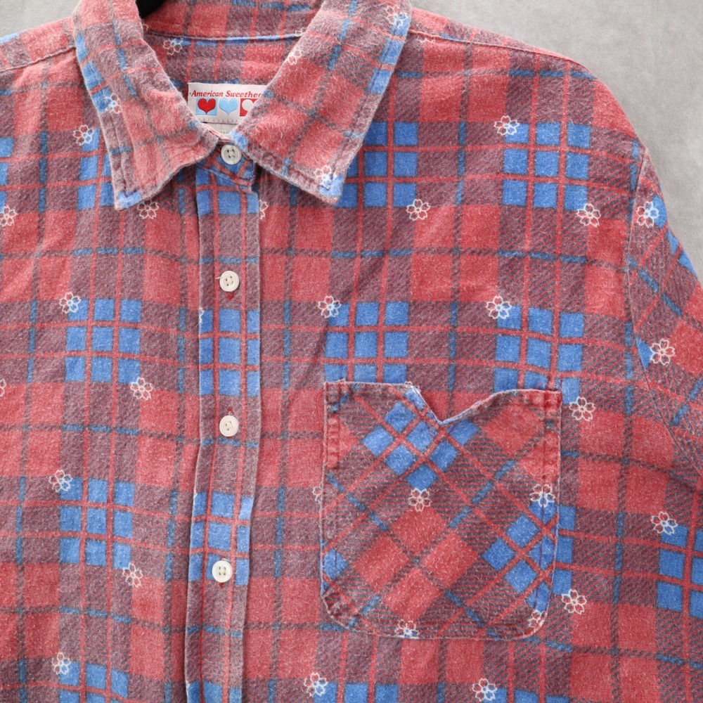 American Sweetheart Red Plaid Flannel Button Up Long Sleeve VTG Western Shirt XL - Picture 4 of 10